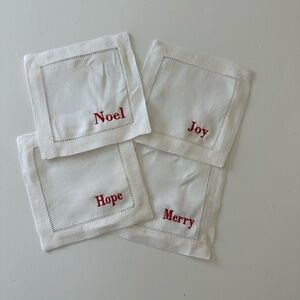 Embroidered cocktail napkins, set of 4, color red, size 6x6